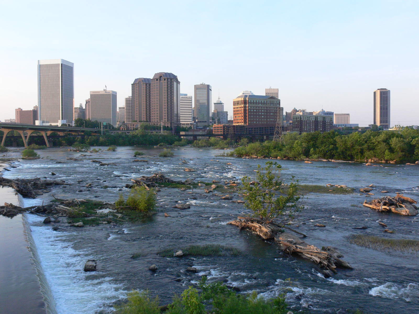 Richmond, Virginia skyline over the James River