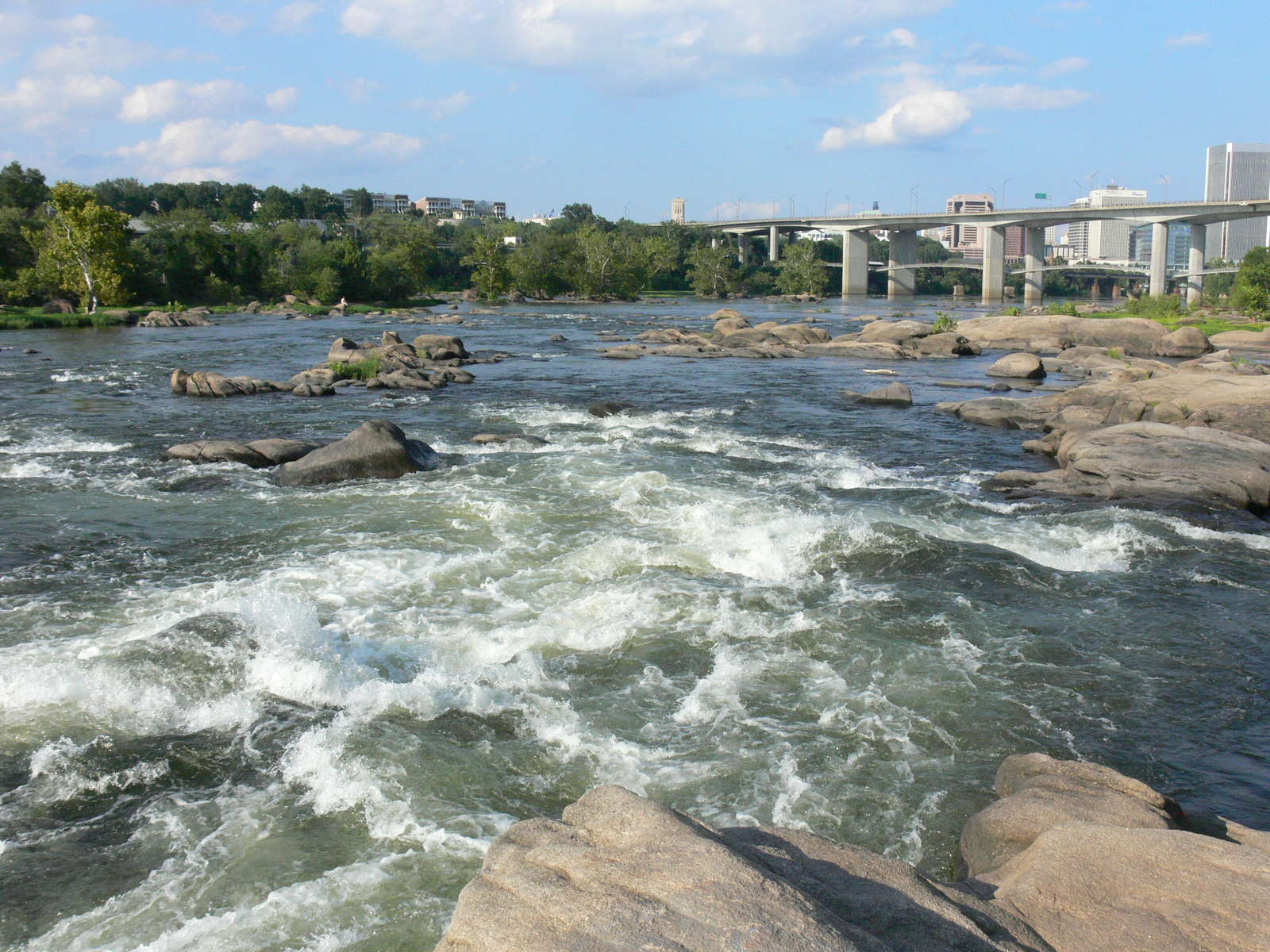 The James River rapids with the Richmond skyline behind
